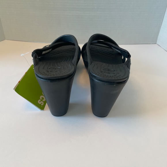 Crocs Black Heels Sandals Comfortable Classic Style‎ Shoes - Picture 6 of 7